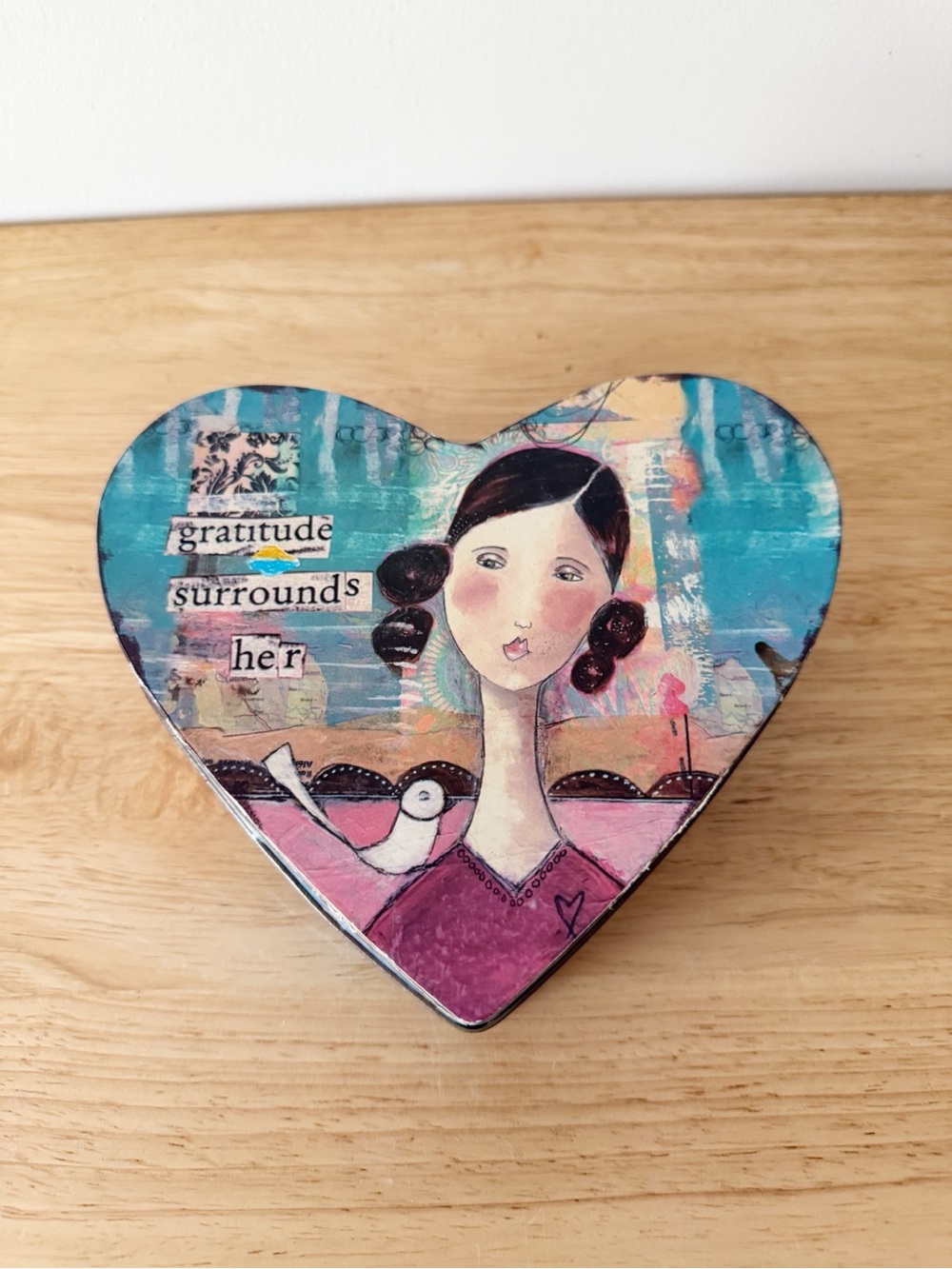 Creative Co-Op Kelly Rae Roberts Gratitude Heart Tin Trinket Box Home Decor